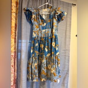 Ulla Johnson Blue and Orange Floral Maxi Dress Size 2